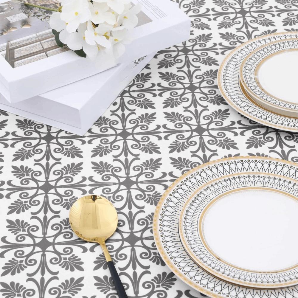 Scratch Proof Baroque Print Elastic Fitted Tablecloth Outdoor Fold Table Cover  Living Room