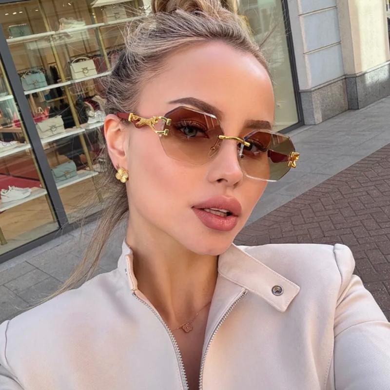 Protective Glasses 3pcs Fashion Frameless Polygonal Metal Frame Sunglasses Outdoor Casual Sun Glasses Leopard Design Eyewear