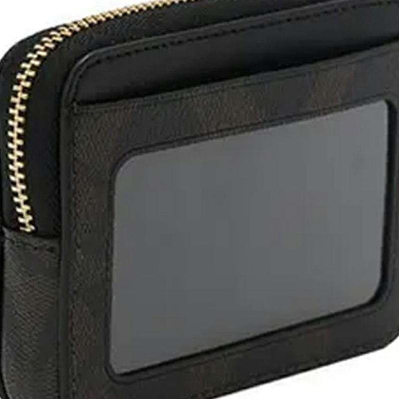 Coach Logo Print Color Block Canvas And Leather Card Case Wallet Clutch Coin Purse Women Wallet Khaki Black C1885-IMNOX
