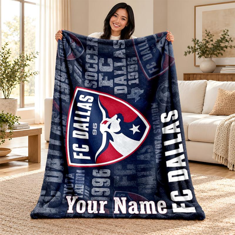 FC Dallas Custom Name Fleece Blanket Personalized Soft Cozy Throw Blanket Customized Gift for Birthday Christmas