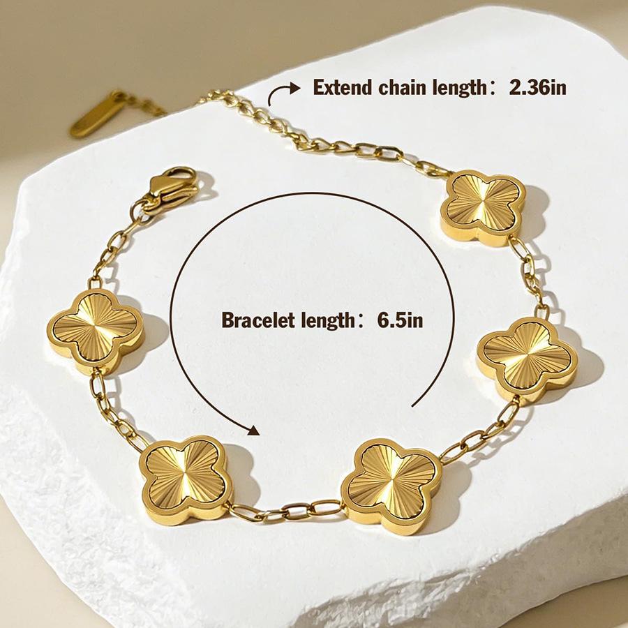 18K Gold Plated Colorfast Four-Leaf Clover Charm Bracelet for Women