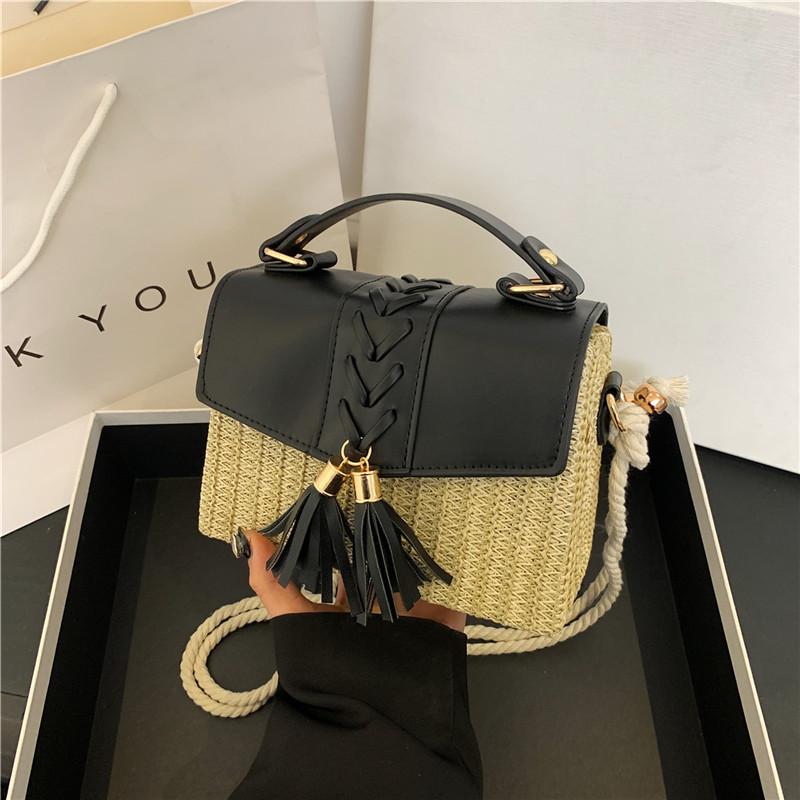 2024 Noua geantă de plajă portabilă cu iarbă țesută, geantă versatil cu ciucuri pentru fete, geantă de telefon mobil, geantă de mână