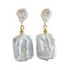 Pearl Earrings White Natural Freshwater Pearl Gold Silver Earrings Baroque Square Drop Earrings Bohemian Ladies Earrings