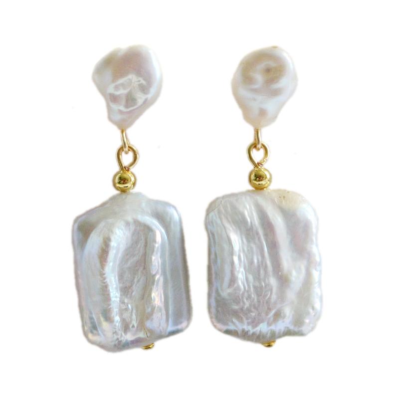 Pearl Earrings White Natural Freshwater Pearl Gold Silver Earrings Baroque Square Drop Earrings Bohemian Ladies Earrings