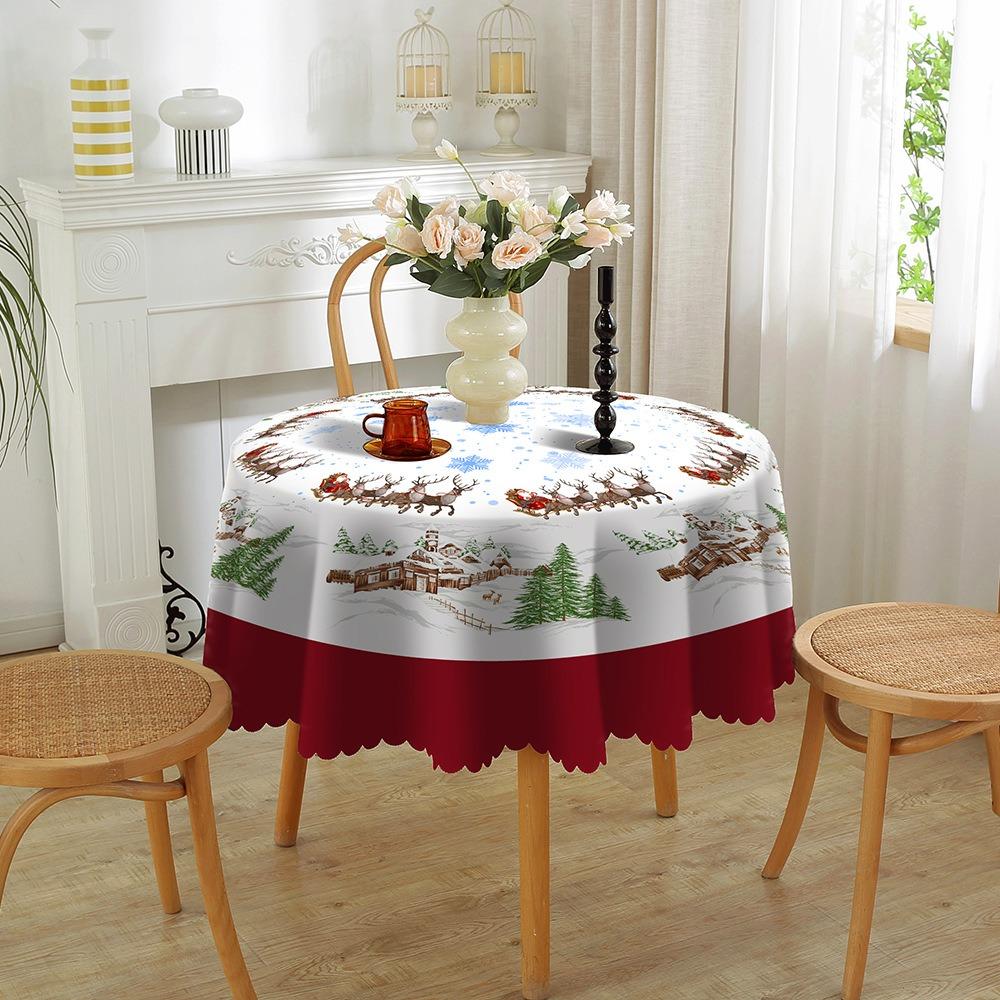 Christmas Round Tablecloth Waterproof Creative Printed Home Decor for Living Room Dining Table