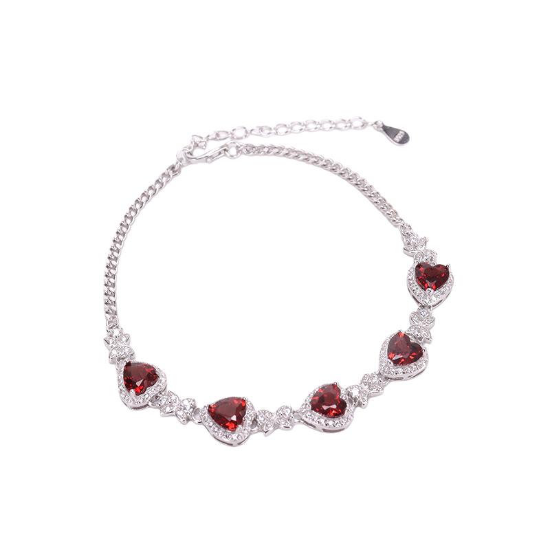 Women 925 Sterling Silver Heart Bracelet Natural Crystal/Olivine 5mm Adjustable Jewelry 925 silver