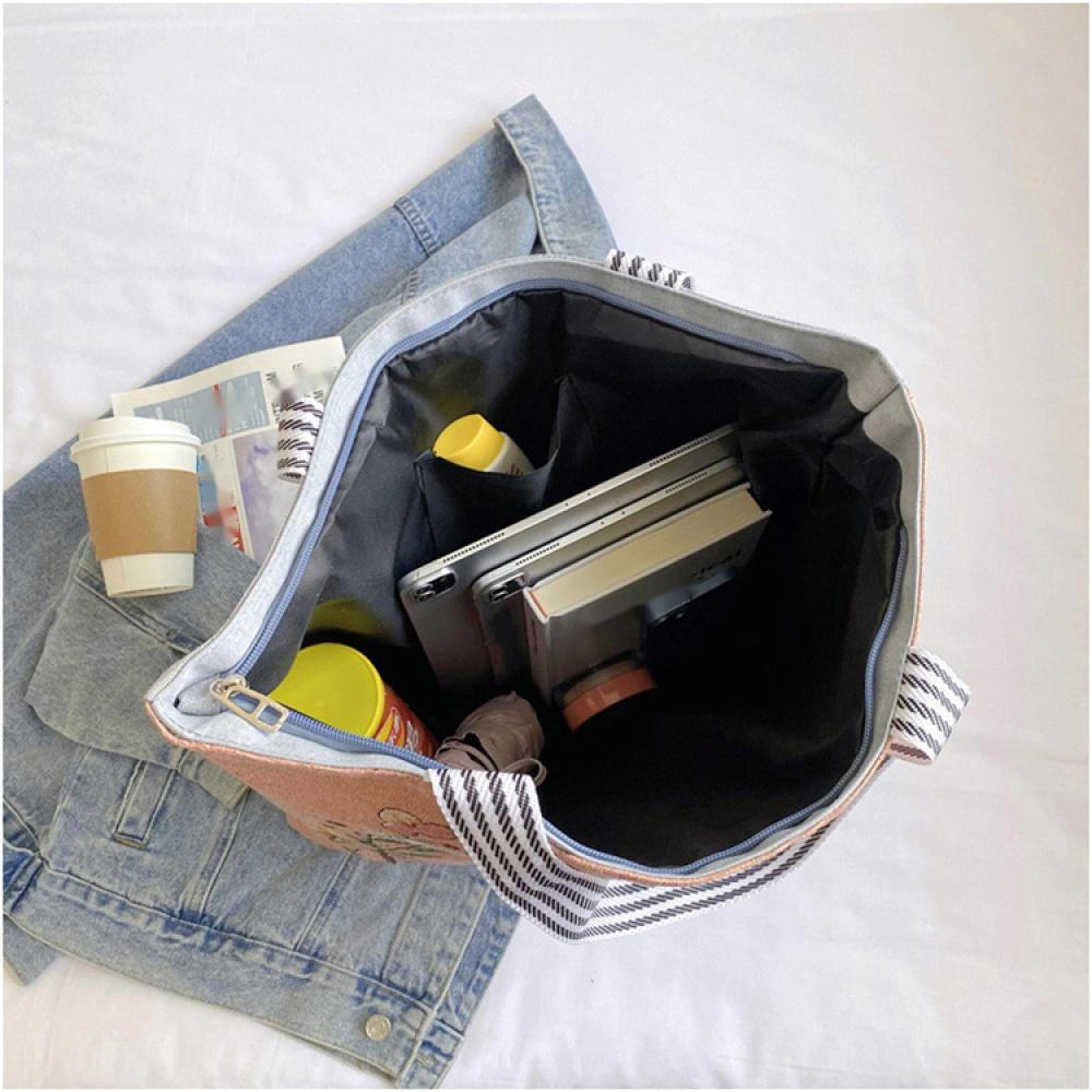 Canvas Bags Handbag For Women Shopper Cute Cat Shopping Tote Bag With Zipper Designer Bag Japanese Style Cartoon Large Shoulder Bags