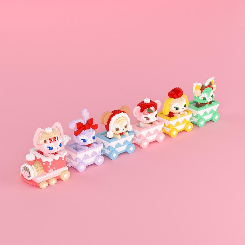 Kawaii Train Disney LinaBell Gelatoni Micro Building Blocks Funny Duffy ShellieMay Mini Diamond Brick Model Toys For Kids Gift