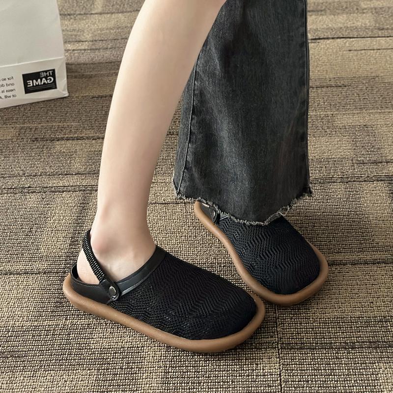 2024 Fashion Hot Selling Summer New Mesh Toe Sandals Women's Soft Bottom Flat Bottom Hollow Large Size Two-Wear Sandals