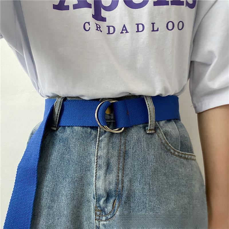 Simple Unisex Belt Solid Color Canvas Double Ring Buckle Youth Students Nylon Jeans Belts Versatile Durable Adjustable Fashion