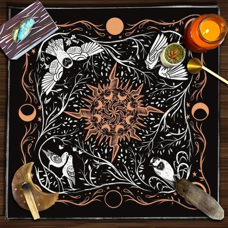 Bird Moon Pattern Astrology Tablecloth Tarots Divinations Tablecloth Altars Cloth Divinations Board Game Accessory