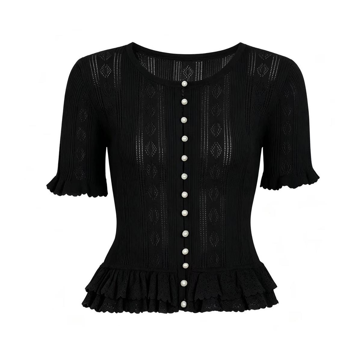 Spot high version summer new women s versatile knitted top cardigan jacket T-shirt + skirt set 26131 S