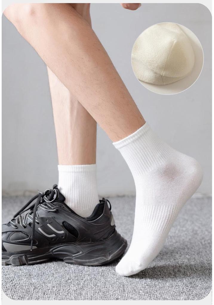 Disposable Four-Season Cotton Socks: Sweat-Absorbent, Odor-Resistant, Short Tube, Solid Color for Summer, Spring, and Autumn.
