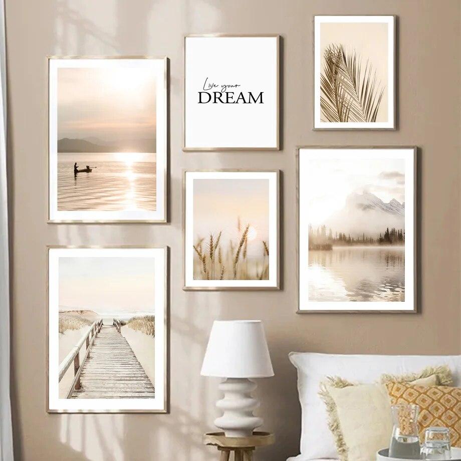 Boho Natural Landscape Lake Wave Palm Mural NordicPosters Wall Art Canvas Painting And Prints Pictures For Living Room Decor