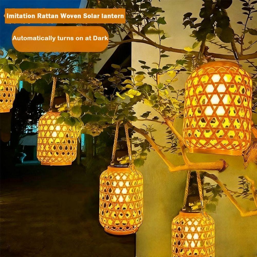 Waterproof Solar Lantern Warm Light Solar Powered Woven Landscape Chandelier 800 MAH Pendant Lights LED Decorative Lights
