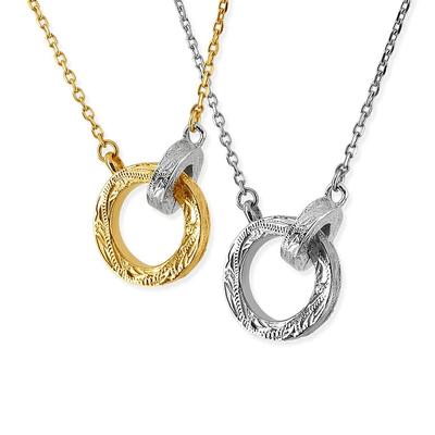 Hawaiianisches Schmuckstück Paar Halskette Accessoire Unendlichkeits-Doppelring Edelstahl Doppelring in Silber oder Gelbgold mit Azuki-Kette