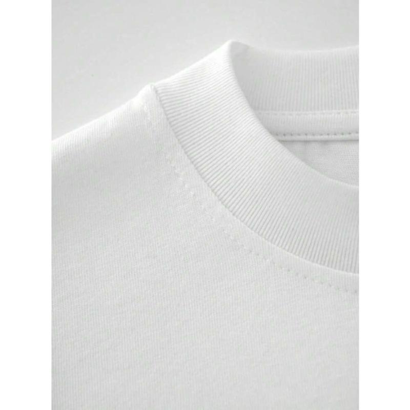 European Size Men'S Heavyweight T-Shirt - Casual Crew Neck, Short Sleeve, Regular Fit, Summer Essential, White with Green Lettering, Lightweight