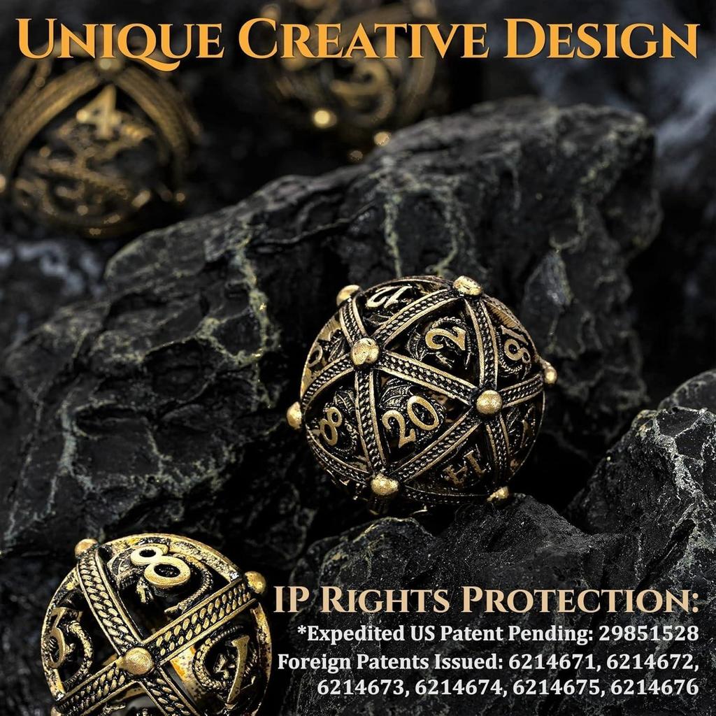 Set di Dadi Metallici per DND, Design Unico a Sfera Rotonda Vuota per un Migliore Rotolamento, Bellissimo Set di Dadi Metallici Drago per D&D, Giochi di Ruolo