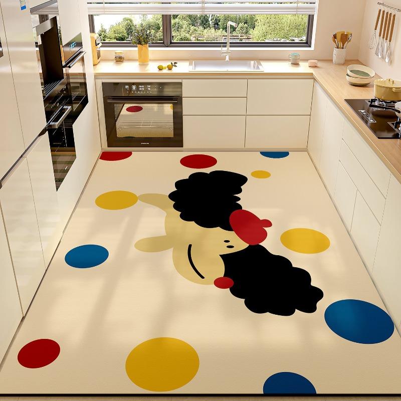 Curly Haired Dachshund Puppy PVC Leather Rug Waterproof Oil-proof Stain-resistant Kitchen Carpet Large Area Non-slip Floor Mats