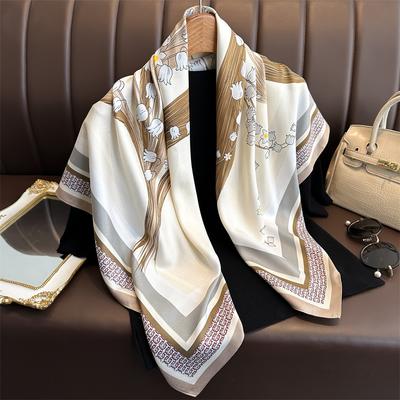90 * 90cm New Twill Silk Simple Sun Protection Warm Large Square Scarf Shawl Headscarf For Women