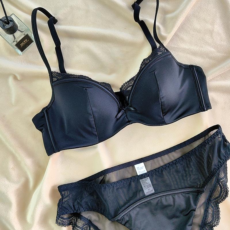 French Thin Cup Lingerie Set Sexy Lace Bras High Quality Women Underwear Wireless Push Up Brassiere Breathable Bras Panties Set