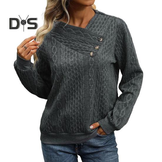 

Осенне-зимняя толстовка с пуговицами, V-образным вырезом, плиссировкой, длинными рукавами, свободная, плотная, однотонная, эластичная манжета, повседневная одежда, повседневный топ S темно-серого