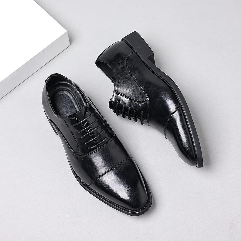 

2025 мужские кожаные туфли три сустава британский стиль европейская версия деловые нарядные свадебные туфли дерби жениха 8038-T 38 чёрный