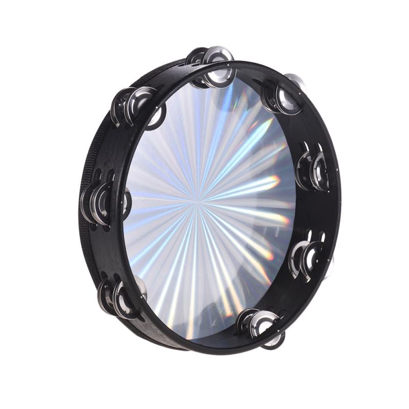 8 Inch Wooden Tambourine Handbell Hand Drum Reflective Drum Head Percussion Instrument Toy