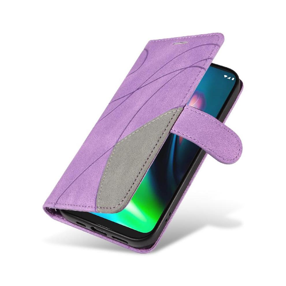 (Purple) Case For Motorola MOTO G9 Play Kickstand Protective Two-color Stitching With Card Slot Stand PU Leather Flip Folio Case