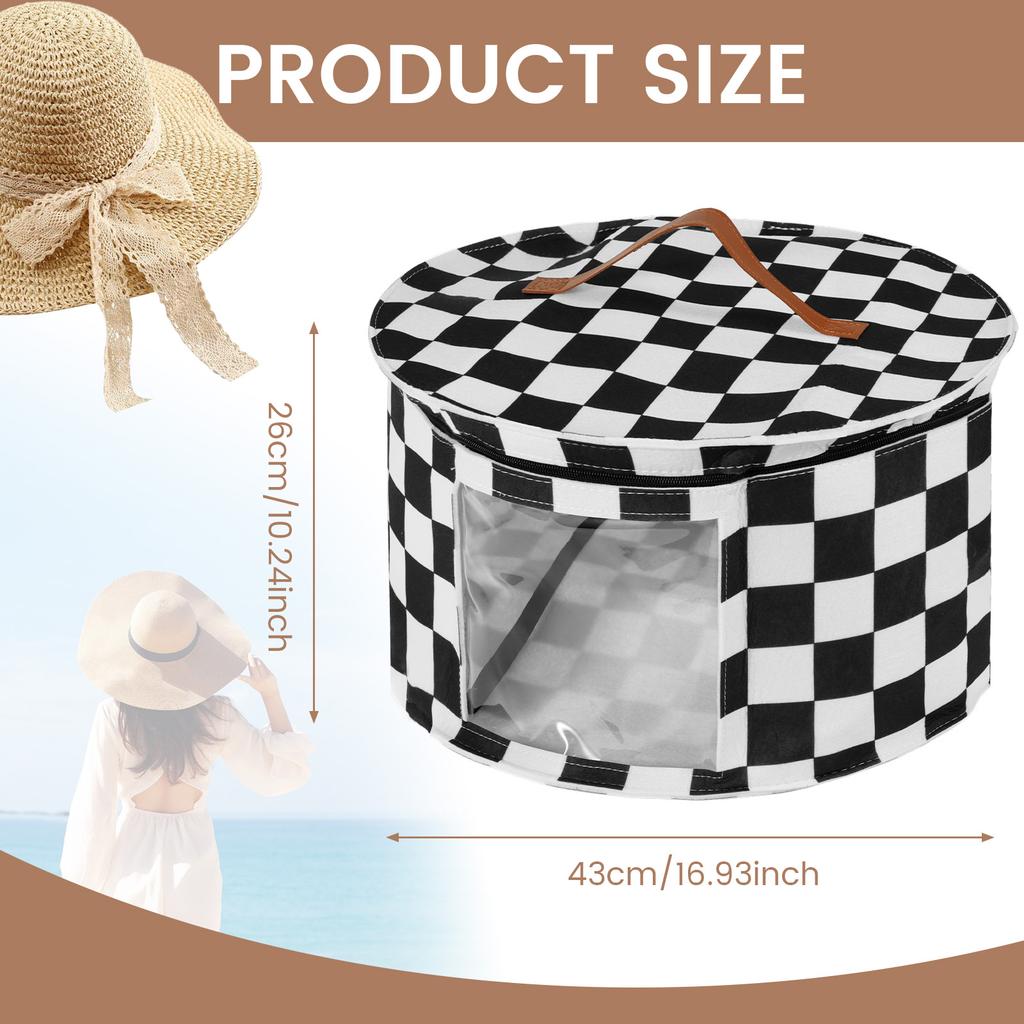 Hat Storage Box Non Woven Household Goods Sundries Storage with Clear Side Window and Handle Large Capacity Round Travel Bags