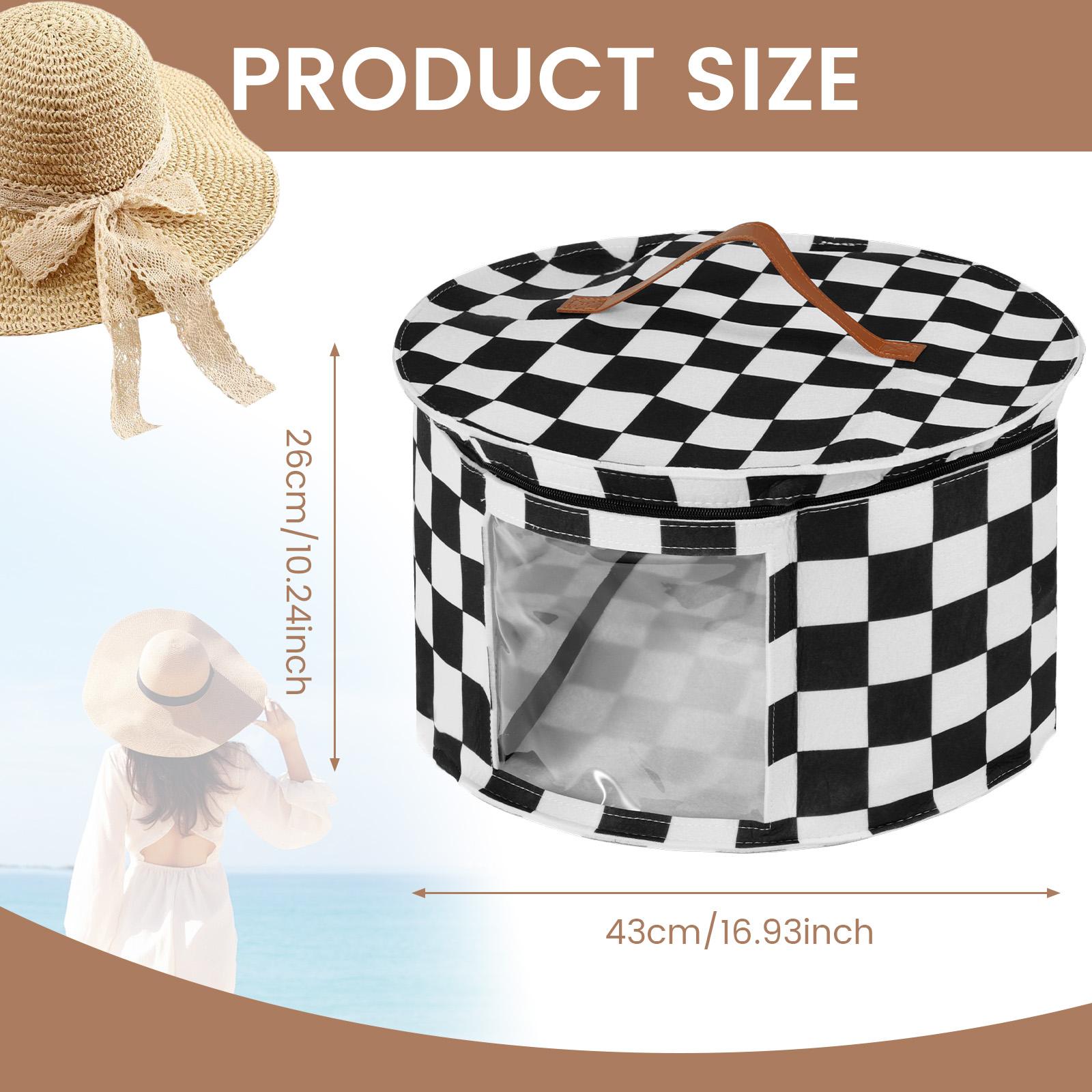 

Hat Storage Box Non Woven Household Goods Sundries Storage with Clear Side Window and Handle Large Capacity Round Travel Bags