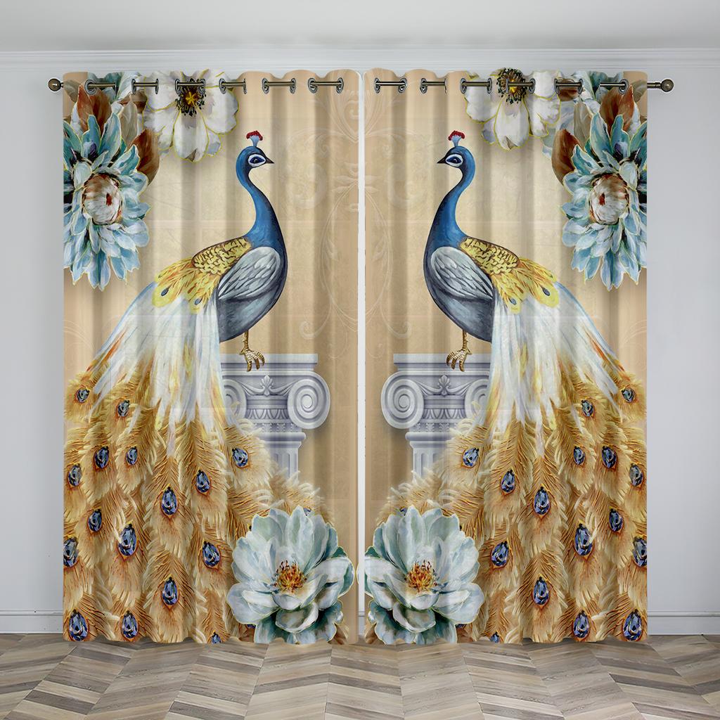 Luksusowy wystrój domu 3D Zwierzę Paw Niebieski Pióro Zasłony 2 Panele Salon Sypialnia Gabinet Dekoracja Pokoju Dziecięcego