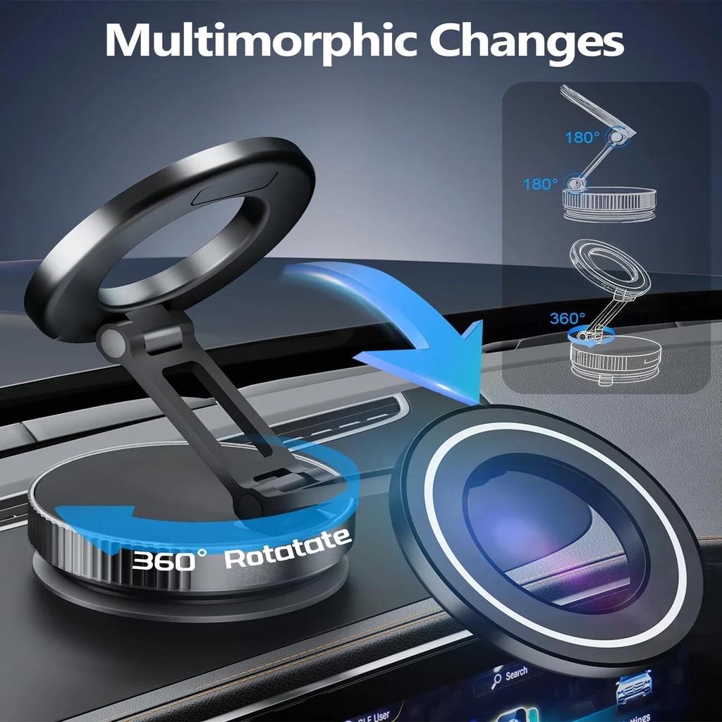 2026 Neue Verstellbare & Faltbare Magnetische Auto Handyhalterung N52 Starker Magnet 360° Drehbar, Vakuum-Saugnapfhalterung