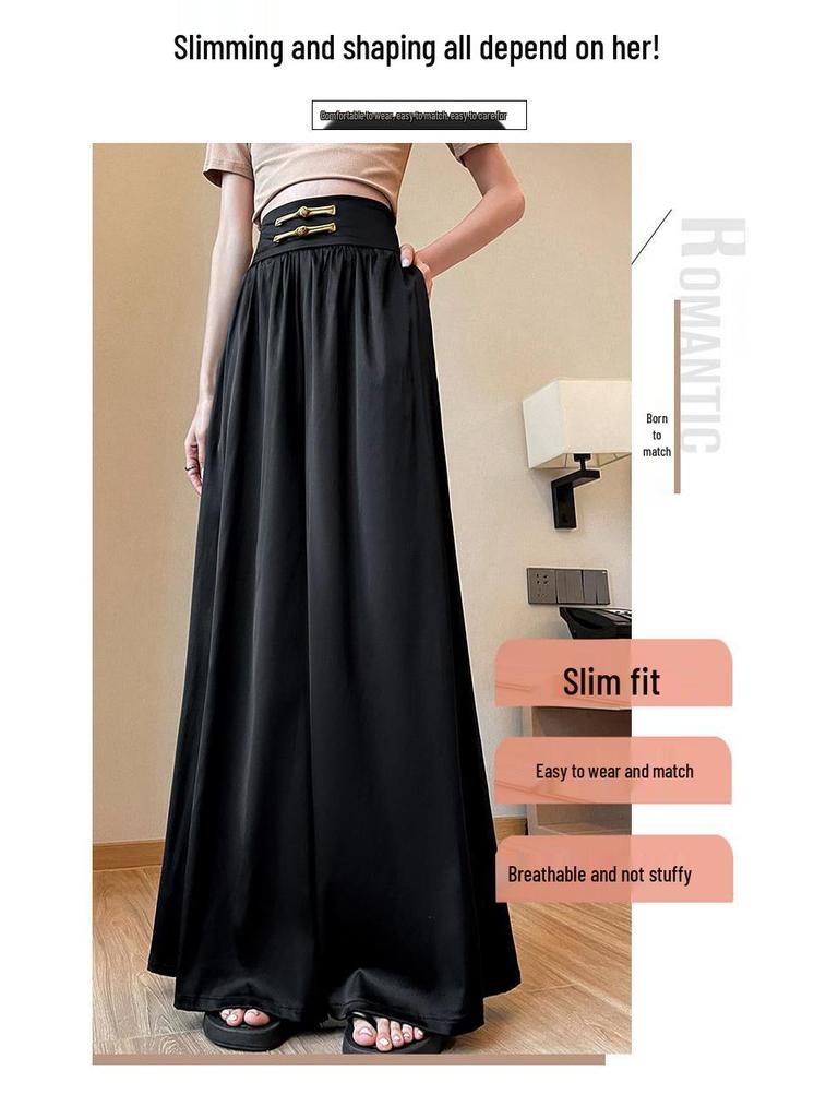 Neue lässige, bodenlange Hose im chinesischen Stil für große Damen (Größe 175) mit weitem Bein und Froschknopfverschluss.
