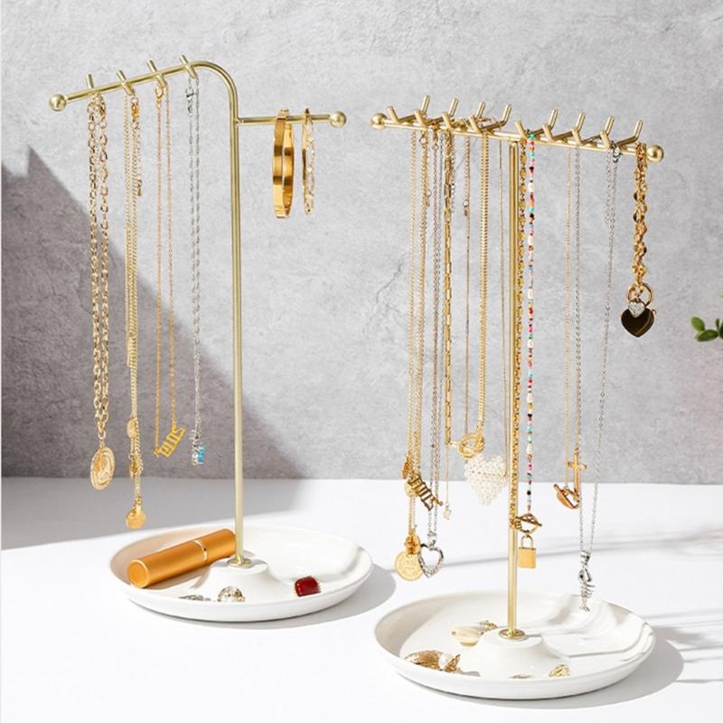 Stylish Metal Necklace and Jewelry Stand Elegant Organizers Portable for Accessories and Watches Home Organization