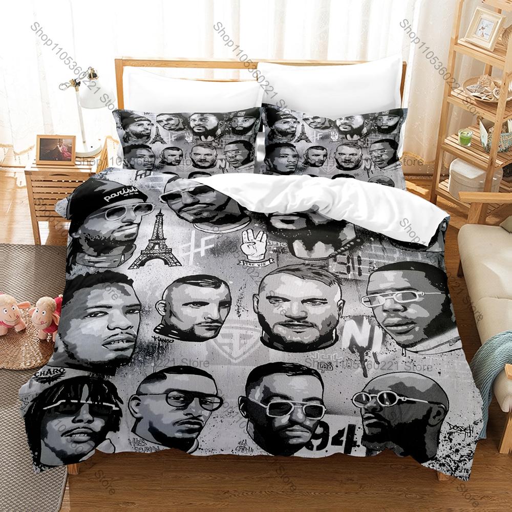 PNL Duvet Cover + 2 Pillowcases, French Hip Hop Duo Print Bedding Set Soft Bed Linen for Music Fans Bedroom Decor