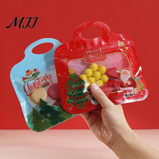 Christmas Supplies for Snacks Treat Bags with Handles, Self-Seal Candy Cookie Plastic Goodie Parties Holiday Party Favors, Clear Window Snack Pouches