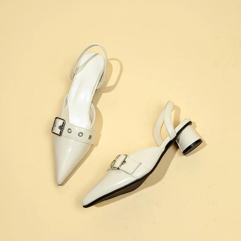 Small Fragrant Style Women Shoes Circle High Heel Sandals Solid Color Pointed Toe Ladies Back Style Single Shoes Shoes for Women