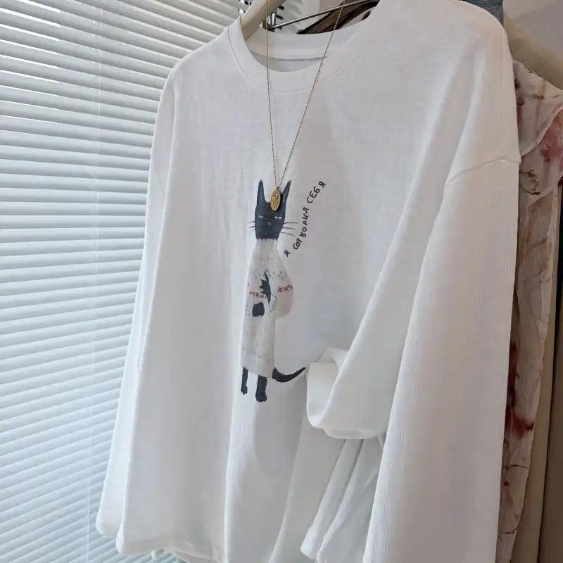 

Womens Casual Cat Print Long Sleeve T-Shirt S