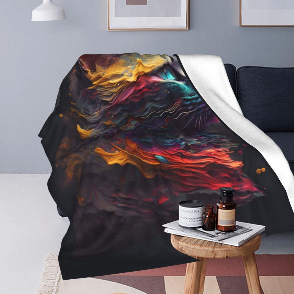 Abstract Cat Soft Durable Blanket Colorful Splash Print Camping Throw Blanket Autumn Custom DIY Flannel Bedspread Sofa Bed Cover