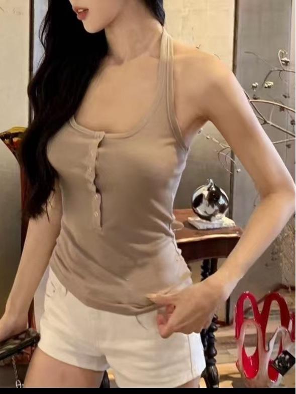 Xi Khaki Letní Pletená Sada: Nepravidelný kardigan a přiléhavé tílko