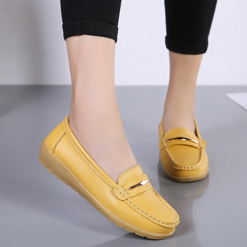2026 New Genuine Leather Shoes Woman Slip On Women Flats Moccasins Women's Loafers Spring Autumn Mother Shoe Big Size 35-44