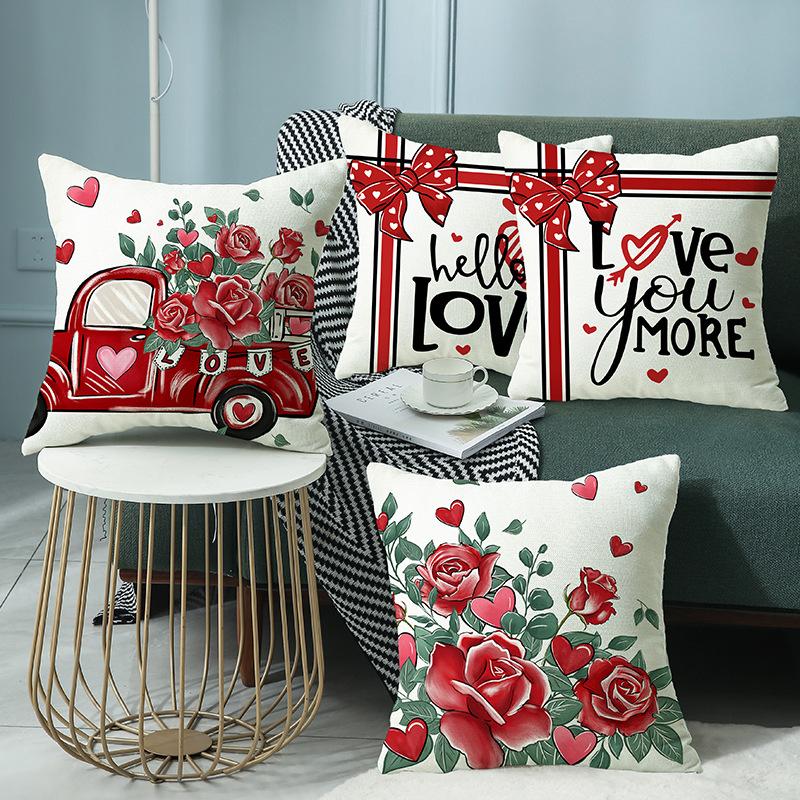Kissenbezug Valentinstag Kreativ Romantisch Date Druck Liebe Pflanze Blume Party Zuhause Sofa Kissen