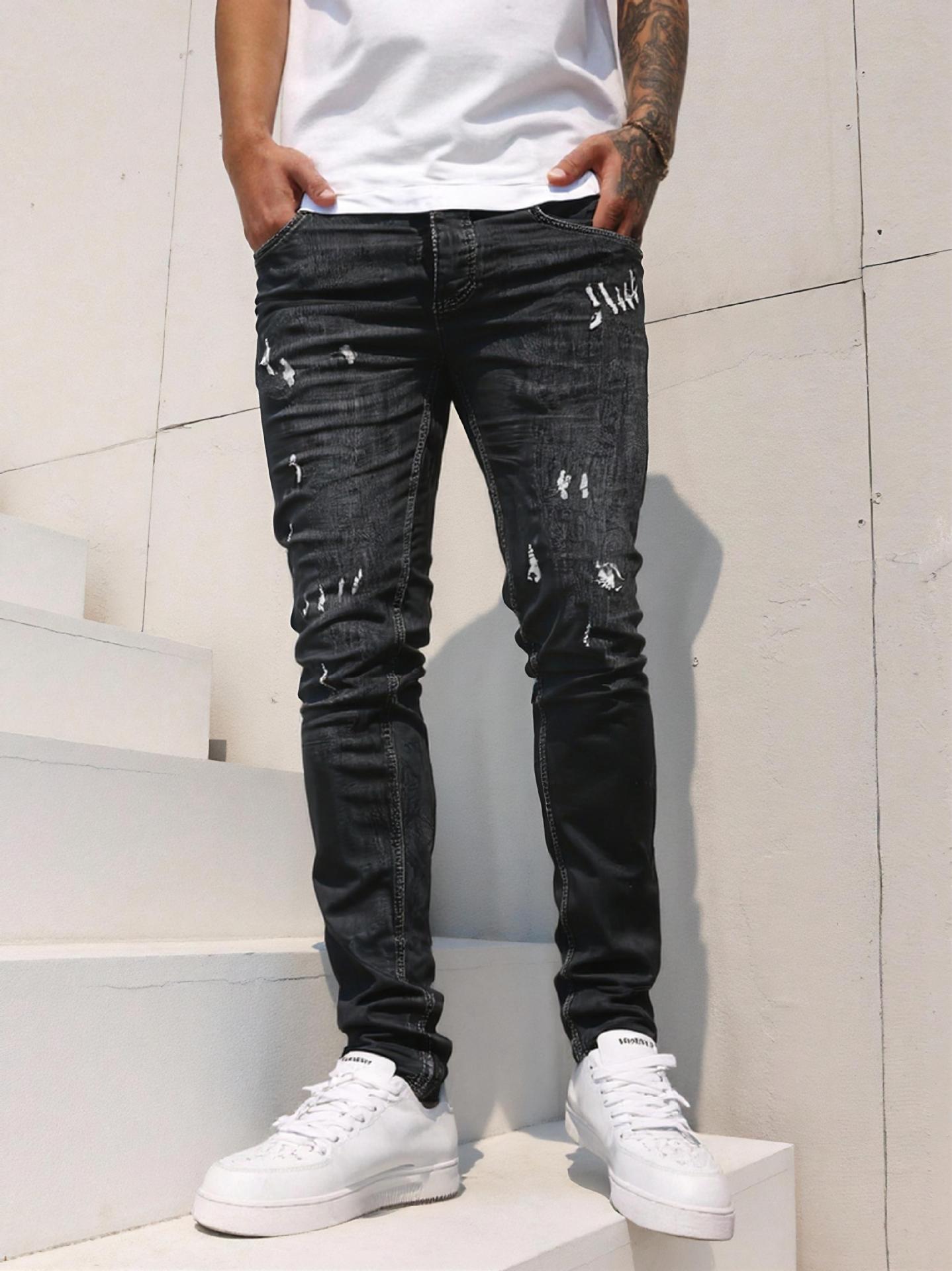 New Denim Men S Pants Ins Trendy Black Slim-Fitting High-Waisted Jeans Pants Men S XS