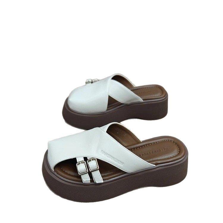 Beautiful baotou half slippers summer wear 22 new temperament thick-bottomed beach Roman cool slippers