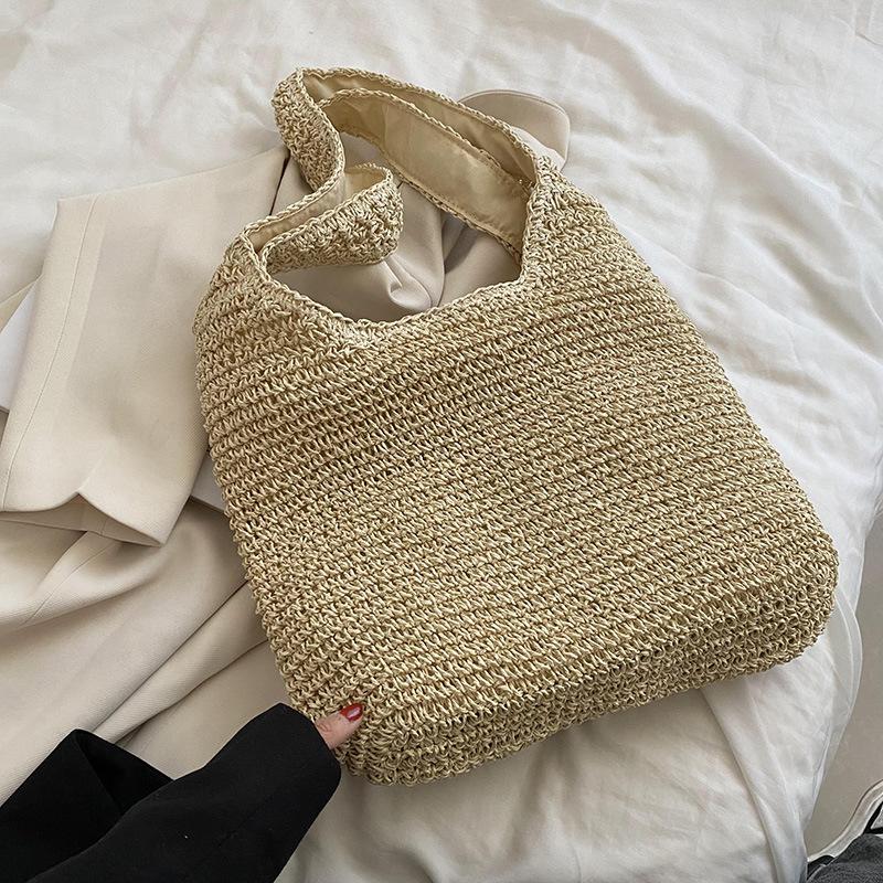 Handtasche Neue Lässige Schultertasche Strandurlaub Große Kapazität Pendler Tragetasche Gewebte Stroh Tragetasche für Damen