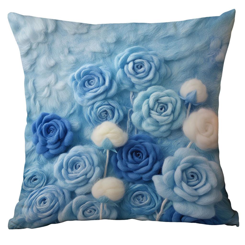 New 3D Imitation Plush Blue Rose Pillowcase Pastoral Home Sofa Cushion Pillowcase Decoration