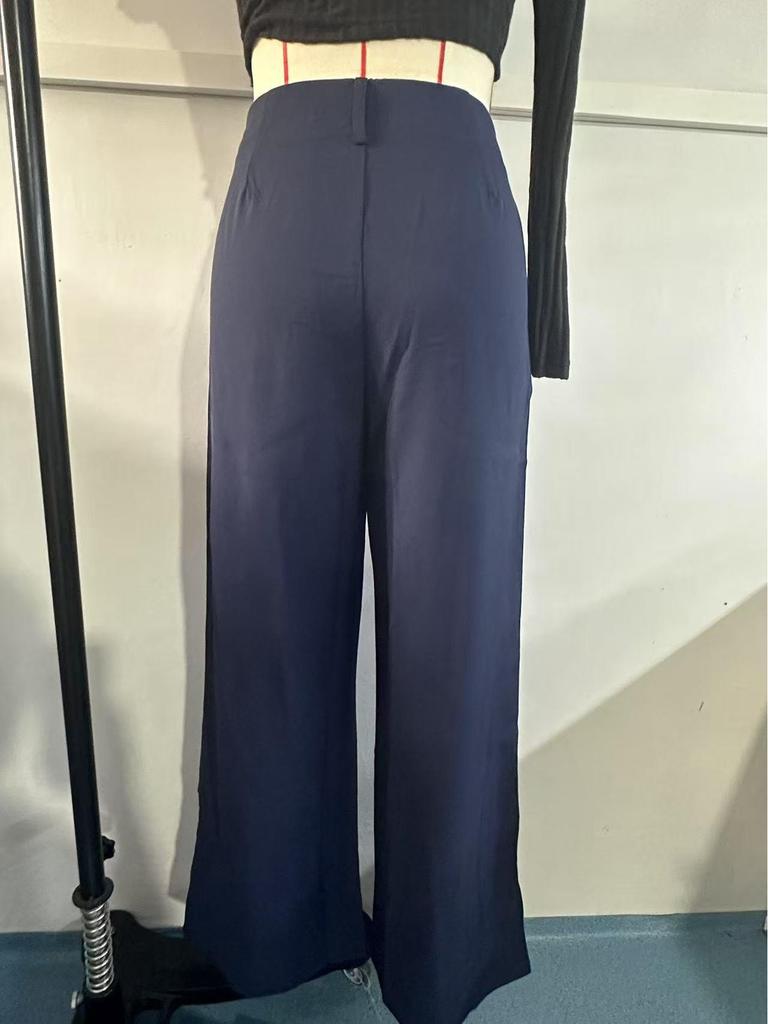 European & American Women's High-Waist Straight-Leg Business Casual Pants - Solid Color Draped Style (2026)