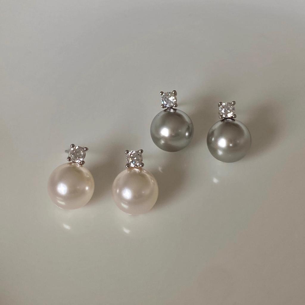 Inlaid Diamond Pearl Stud Earrings Women's Temperament Senior Sense Small Bulb Design Autumn Winter Everyday Ear Jewelry