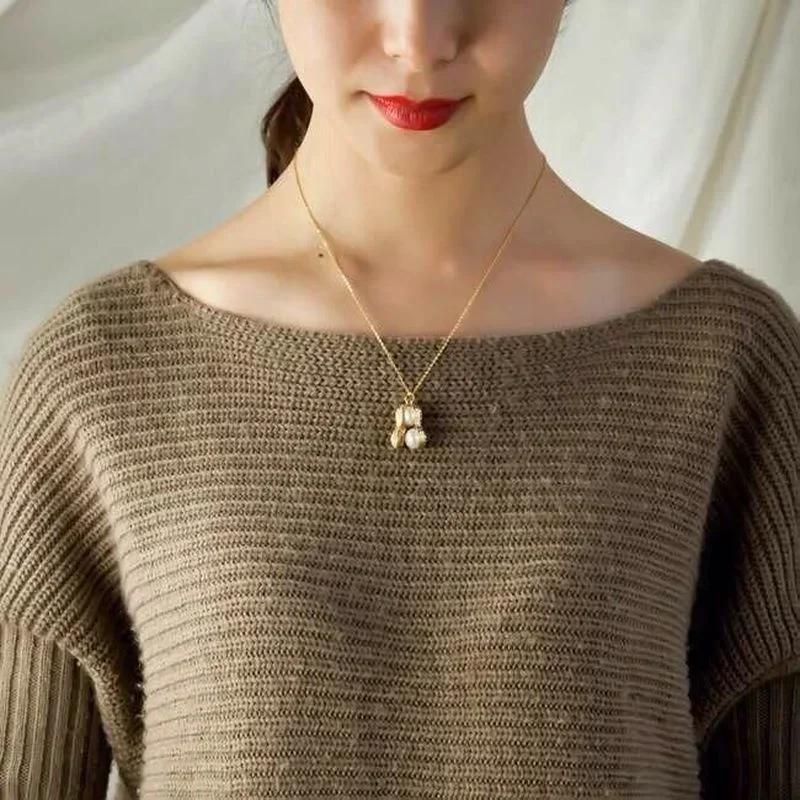 Ladies' Peanut Micro Inlaid Zircon Pearl Peanut Pendant Light Luxury Paired with Niche Fashion Temperament Collarbone  Necklace